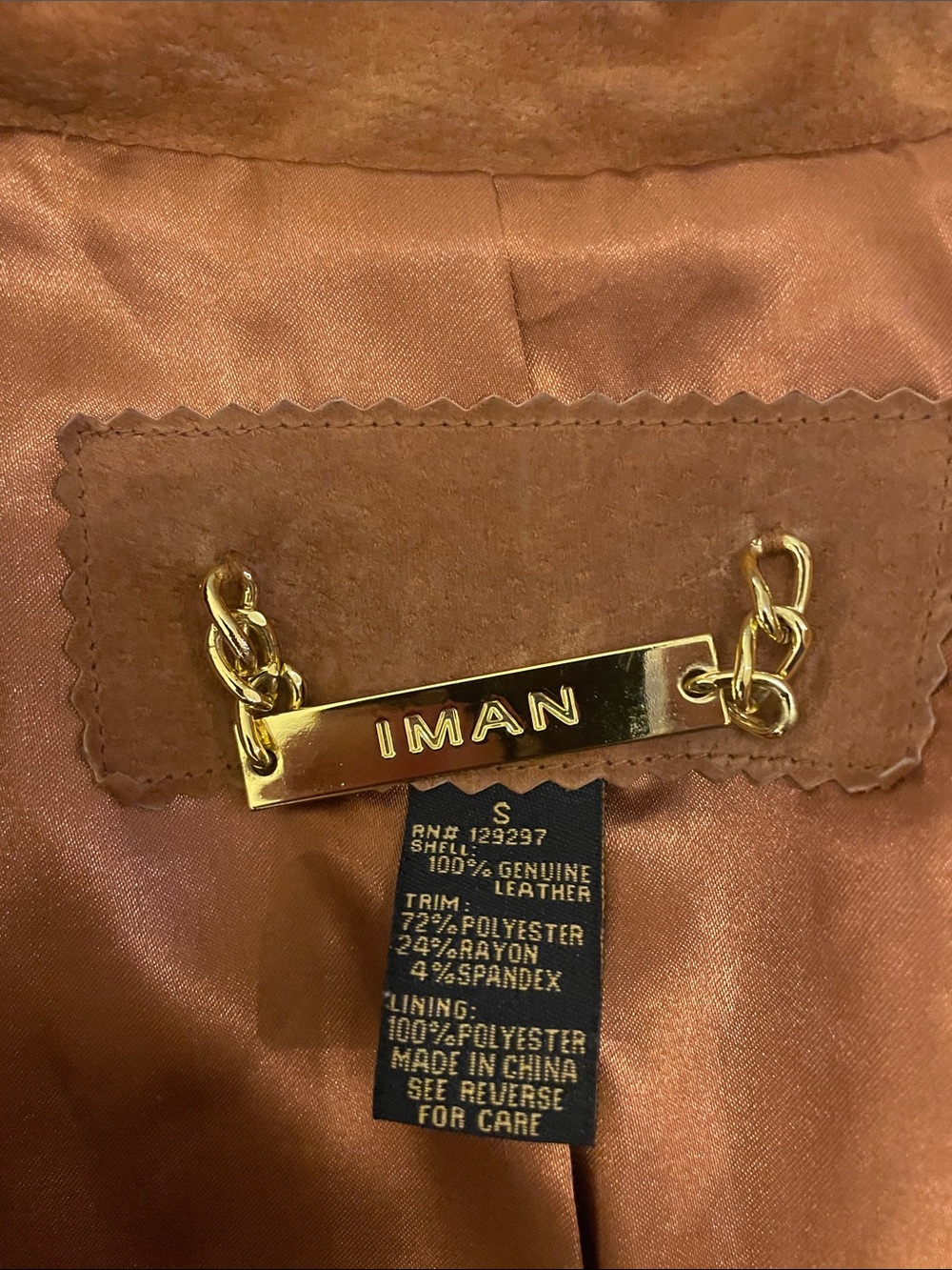 Iman Women's Leather Suede Drawstring Jacket - Rust, size small - Picture 2 of 9